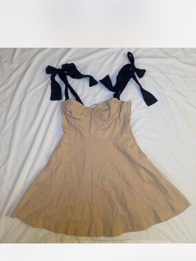Zara linen Sundress with Black Tie Straps